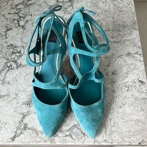 Aqua suede heels
